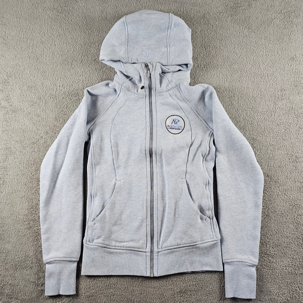Lululemon Scuba Full Zip‎ Hoodie Size 4 Light Blue Heathered Patch Thumbholes